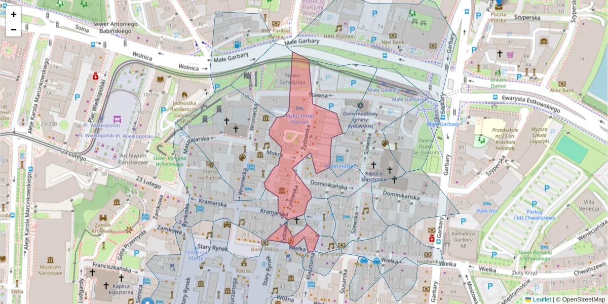 Szczegółowa mapa kodu pocztowego 61-761 z granicami, sąsiednimi kodami pocztowymi i urzędami pocztowymi