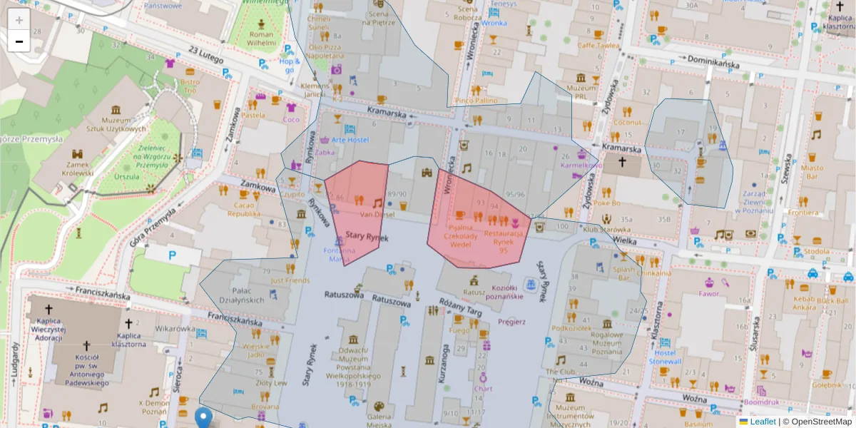 Szczegółowa mapa kodu pocztowego 61-773 z granicami, sąsiednimi kodami pocztowymi i urzędami pocztowymi