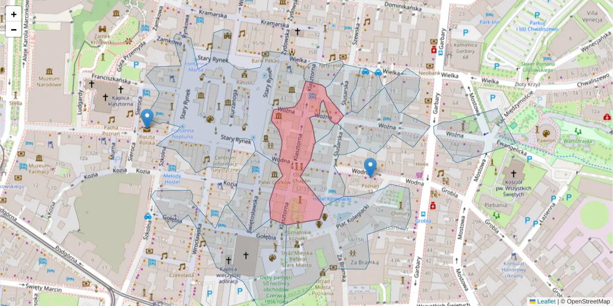 Szczegółowa mapa kodu pocztowego 61-779 z granicami, sąsiednimi kodami pocztowymi i urzędami pocztowymi
