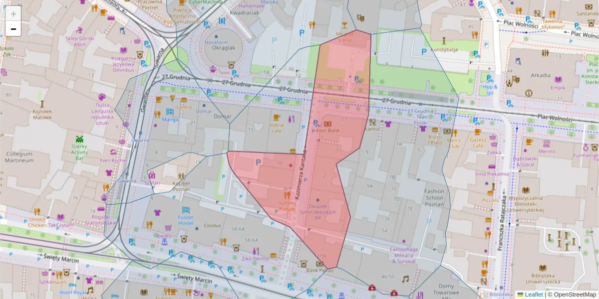 Szczegółowa mapa kodu pocztowego 61-812 z granicami, sąsiednimi kodami pocztowymi i urzędami pocztowymi