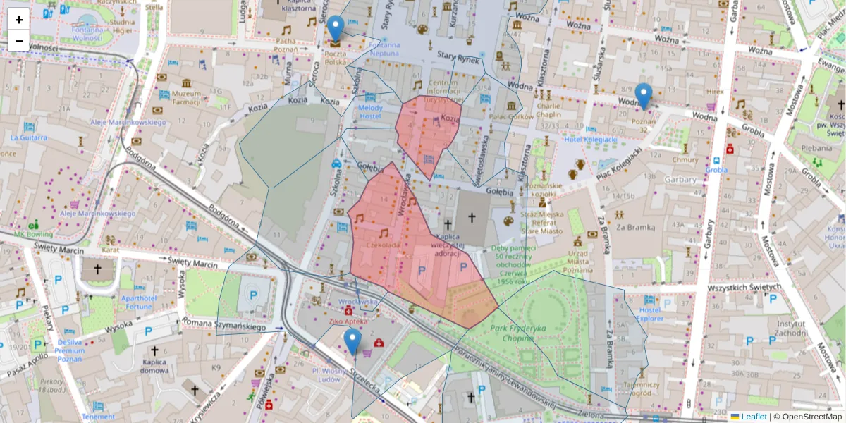 Szczegółowa mapa kodu pocztowego 61-838 z granicami, sąsiednimi kodami pocztowymi i urzędami pocztowymi