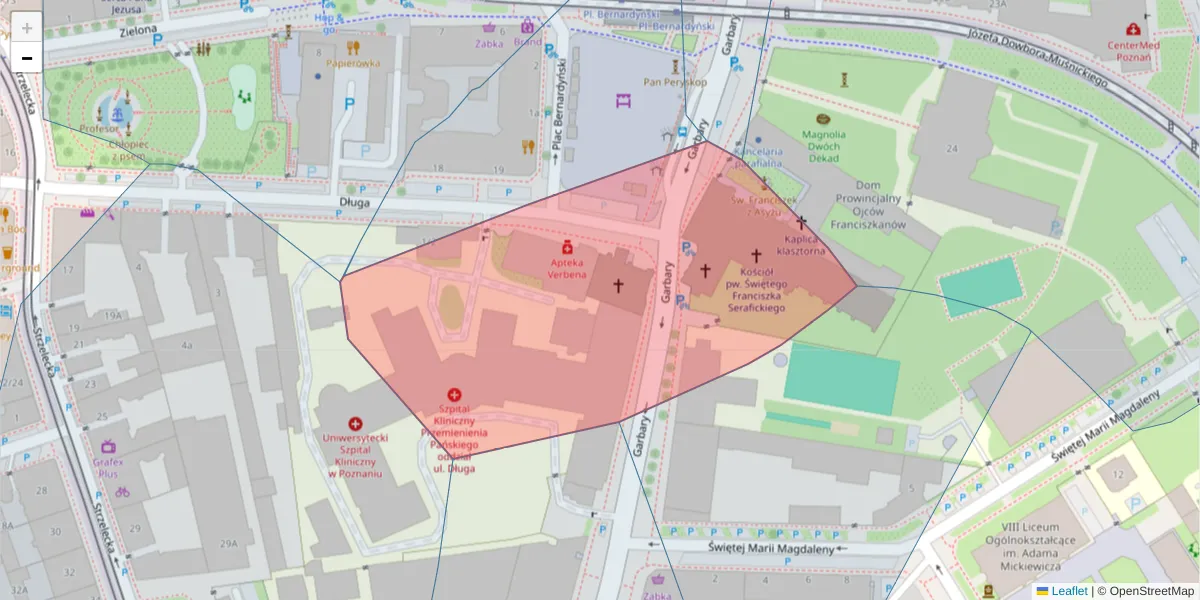 Szczegółowa mapa kodu pocztowego 61-848 z granicami, sąsiednimi kodami pocztowymi i urzędami pocztowymi