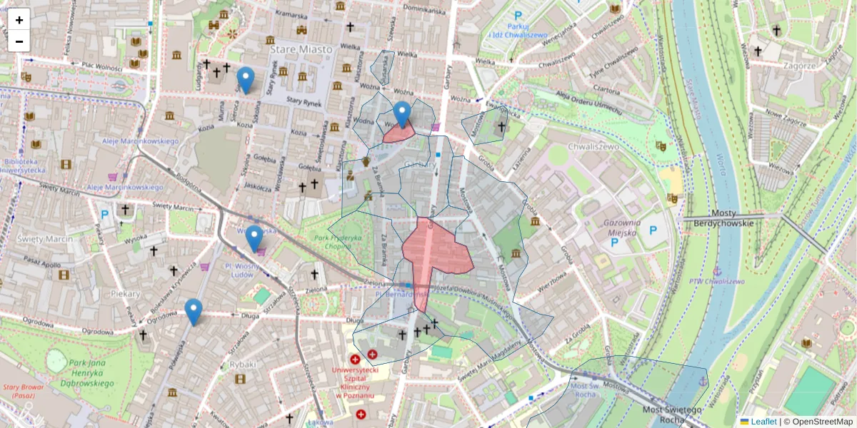 Szczegółowa mapa kodu pocztowego 61-868 z granicami, sąsiednimi kodami pocztowymi i urzędami pocztowymi