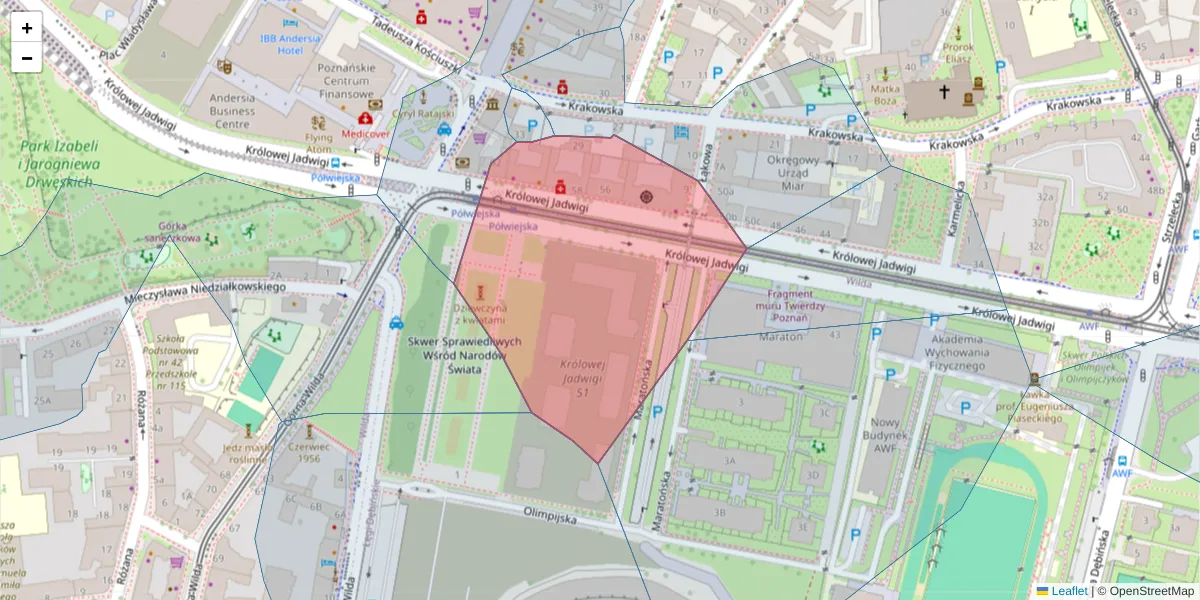 Szczegółowa mapa kodu pocztowego 61-873 z granicami, sąsiednimi kodami pocztowymi i urzędami pocztowymi