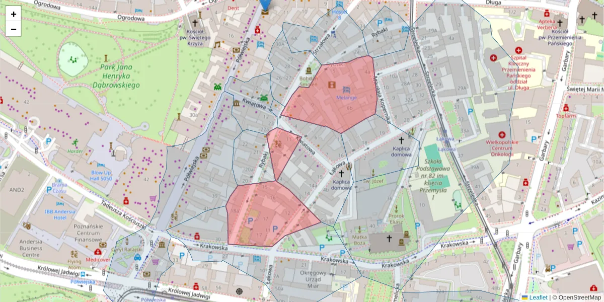 Szczegółowa mapa kodu pocztowego 61-883 z granicami, sąsiednimi kodami pocztowymi i urzędami pocztowymi