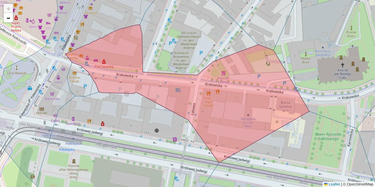Szczegółowa mapa kodu pocztowego 61-893 z granicami, sąsiednimi kodami pocztowymi i urzędami pocztowymi