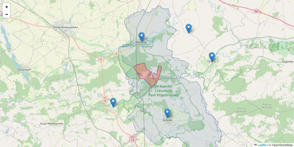 Szczegółowa mapa kodu pocztowego 62-322 z granicami, sąsiednimi kodami pocztowymi i urzędami pocztowymi