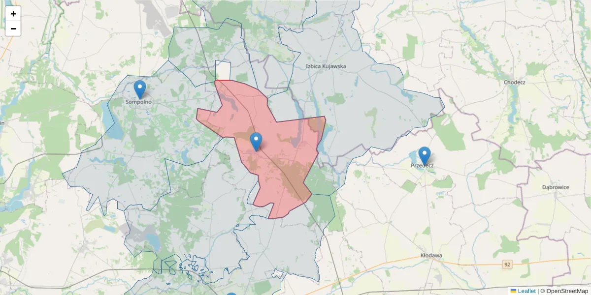 Szczegółowa mapa kodu pocztowego 62-620 z granicami, sąsiednimi kodami pocztowymi i urzędami pocztowymi