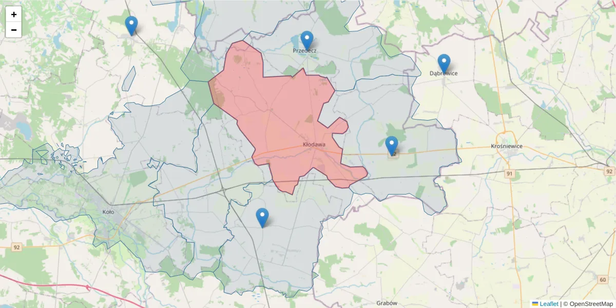 Szczegółowa mapa kodu pocztowego 62-650 z granicami, sąsiednimi kodami pocztowymi i urzędami pocztowymi