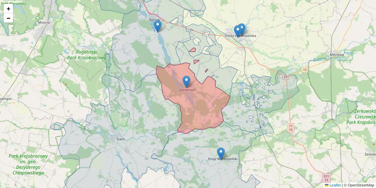Szczegółowa mapa kodu pocztowego 63-020 z granicami, sąsiednimi kodami pocztowymi i urzędami pocztowymi