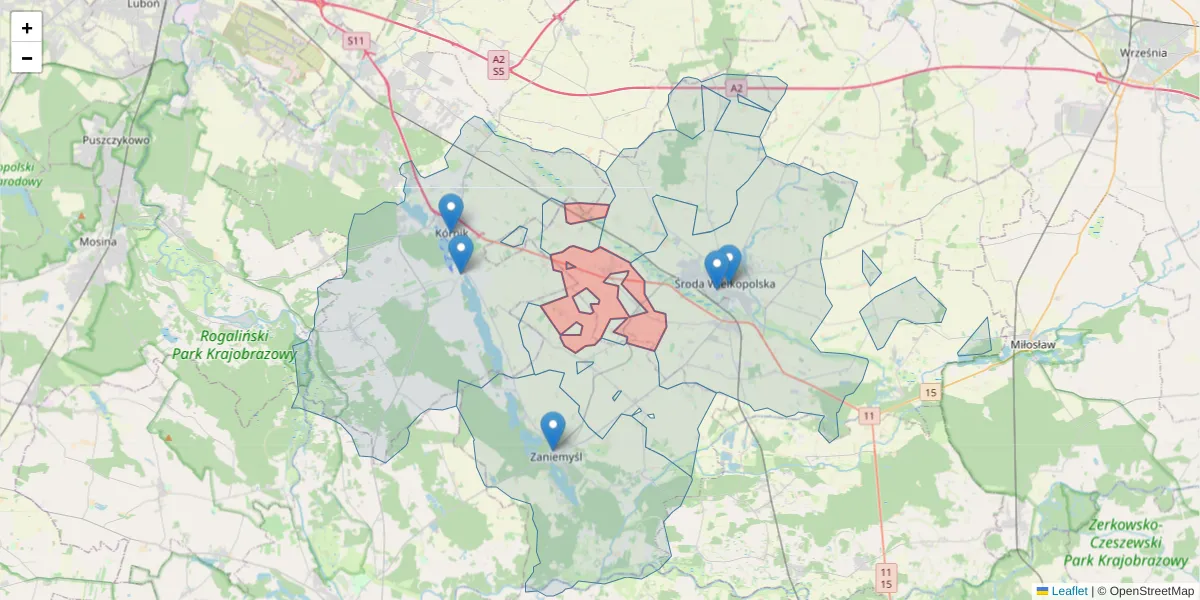 Szczegółowa mapa kodu pocztowego 63-022 z granicami, sąsiednimi kodami pocztowymi i urzędami pocztowymi