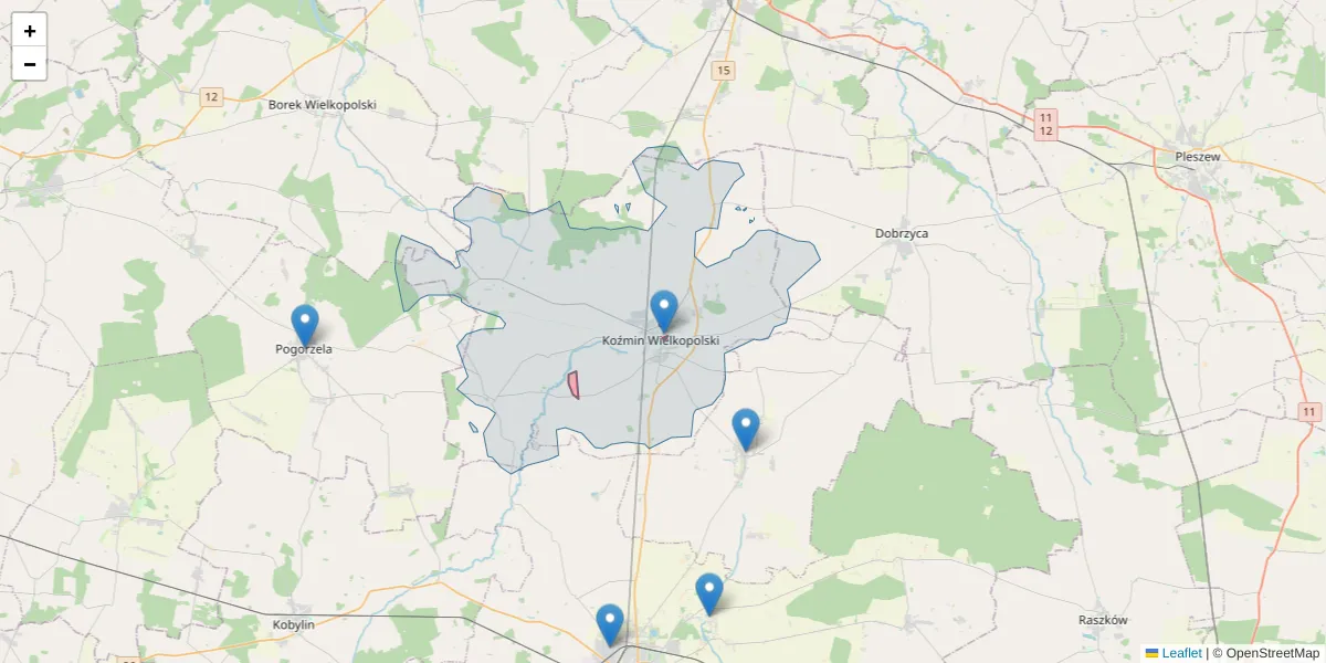 Szczegółowa mapa kodu pocztowego 63-270 z granicami, sąsiednimi kodami pocztowymi i urzędami pocztowymi