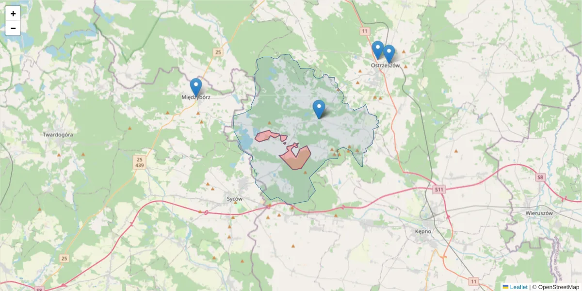 Szczegółowa mapa kodu pocztowego 63-508 z granicami, sąsiednimi kodami pocztowymi i urzędami pocztowymi