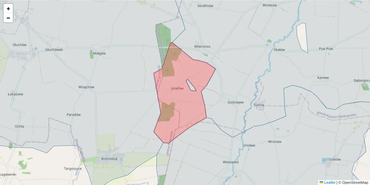 Szczegółowa mapa kodu pocztowego 63-707 z granicami, sąsiednimi kodami pocztowymi i urzędami pocztowymi