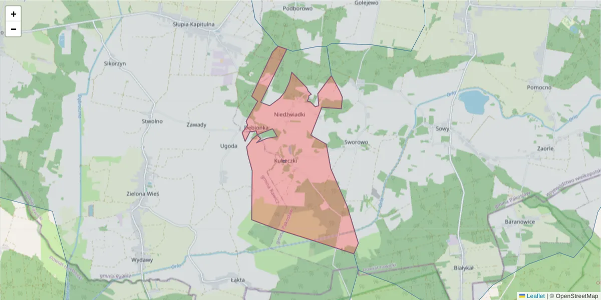 Szczegółowa mapa kodu pocztowego 63-904 z granicami, sąsiednimi kodami pocztowymi i urzędami pocztowymi