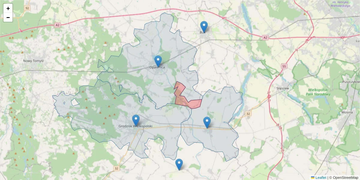 Szczegółowa mapa kodu pocztowego 64-331 z granicami, sąsiednimi kodami pocztowymi i urzędami pocztowymi