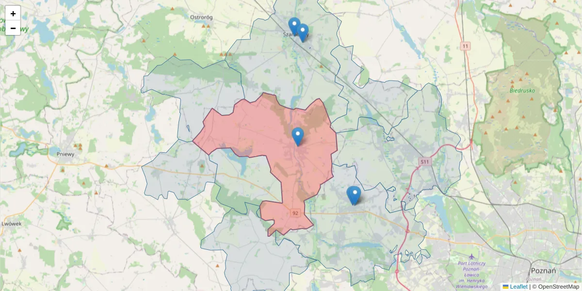Szczegółowa mapa kodu pocztowego 64-530 z granicami, sąsiednimi kodami pocztowymi i urzędami pocztowymi