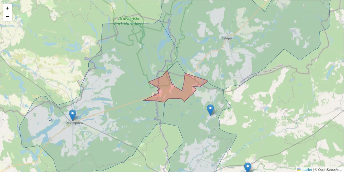 Szczegółowa mapa kodu pocztowego 64-763 z granicami, sąsiednimi kodami pocztowymi i urzędami pocztowymi