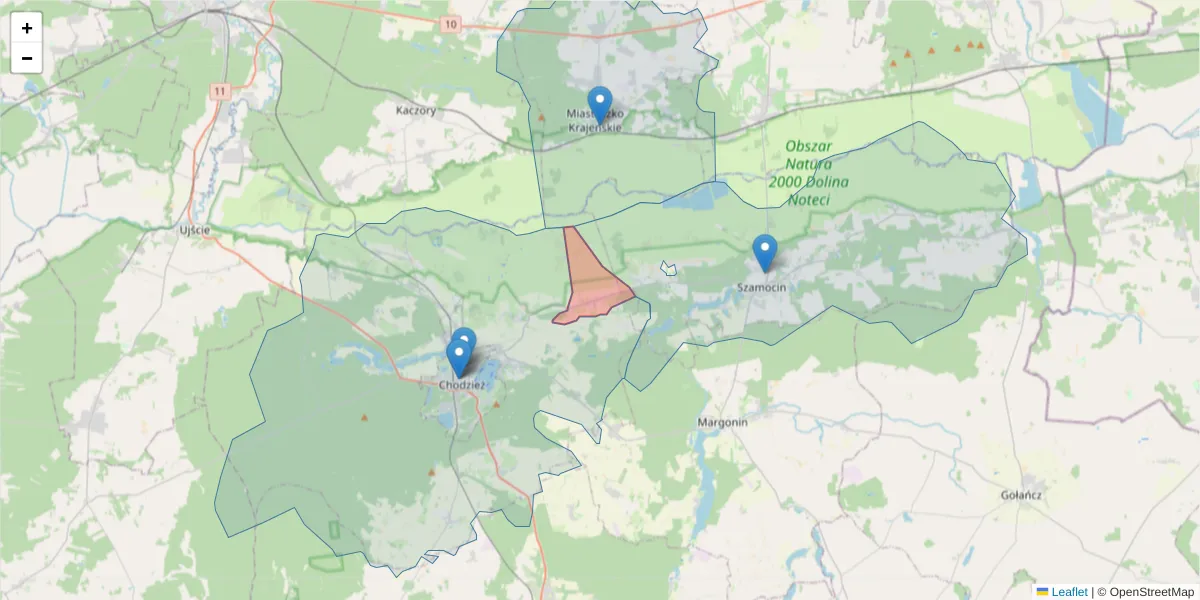 Szczegółowa mapa kodu pocztowego 64-813 z granicami, sąsiednimi kodami pocztowymi i urzędami pocztowymi