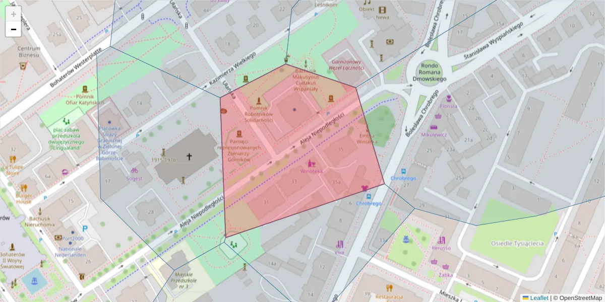 Szczegółowa mapa kodu pocztowego 65-042 z granicami, sąsiednimi kodami pocztowymi i urzędami pocztowymi