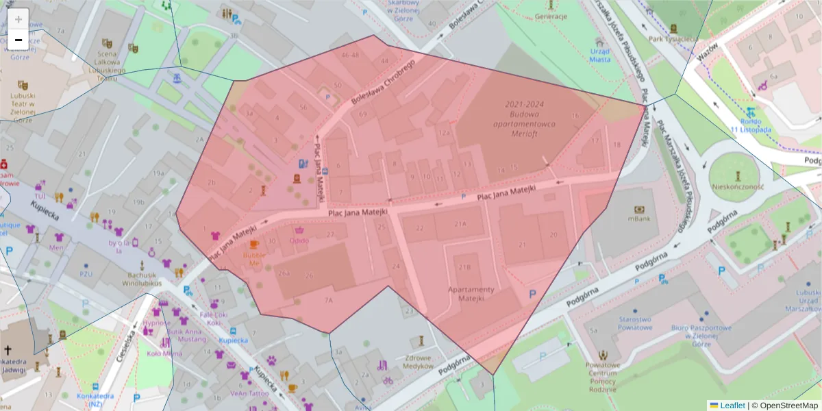 Szczegółowa mapa kodu pocztowego 65-056 z granicami, sąsiednimi kodami pocztowymi i urzędami pocztowymi