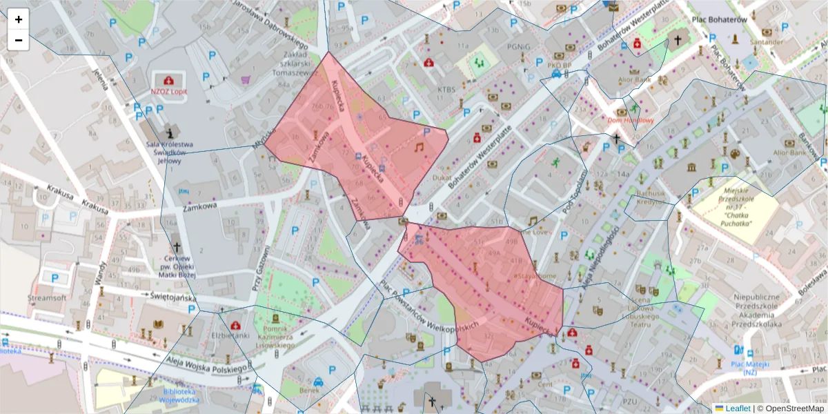 Szczegółowa mapa kodu pocztowego 65-058 z granicami, sąsiednimi kodami pocztowymi i urzędami pocztowymi