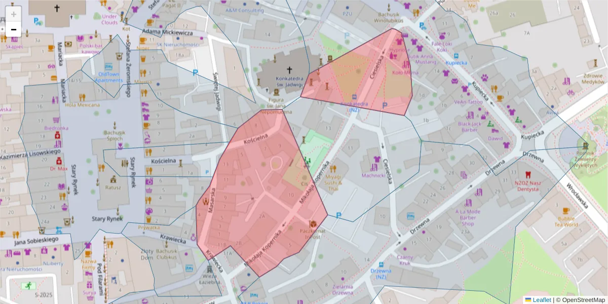 Szczegółowa mapa kodu pocztowego 65-063 z granicami, sąsiednimi kodami pocztowymi i urzędami pocztowymi