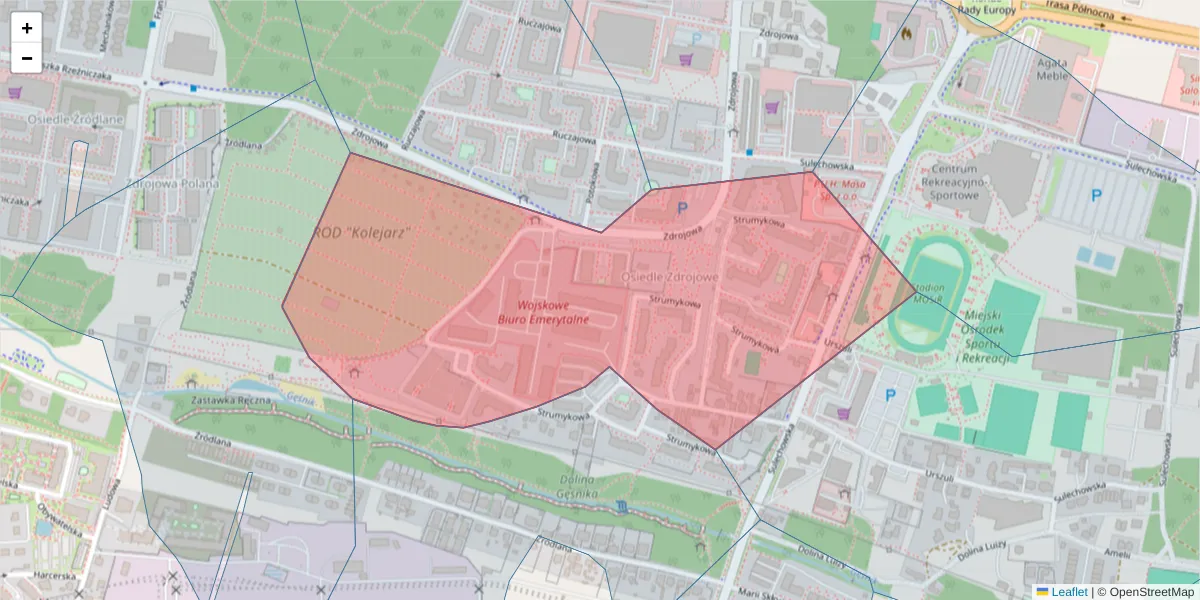 Szczegółowa mapa kodu pocztowego 65-101 z granicami, sąsiednimi kodami pocztowymi i urzędami pocztowymi