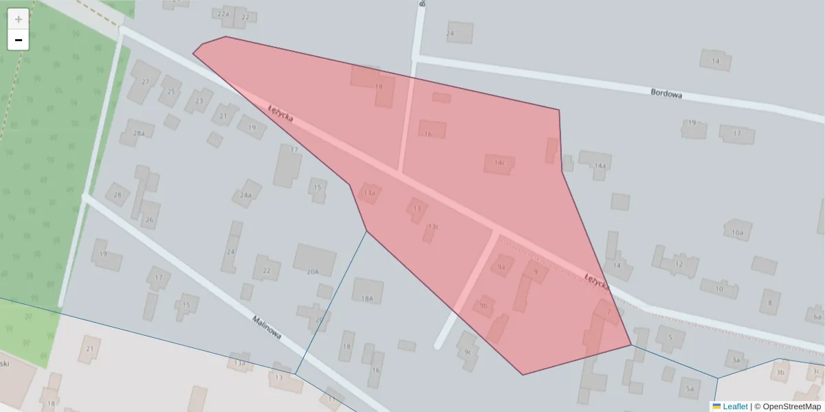 Szczegółowa mapa kodu pocztowego 65-126 z granicami, sąsiednimi kodami pocztowymi i urzędami pocztowymi