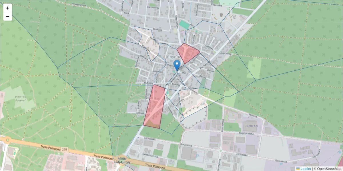 Szczegółowa mapa kodu pocztowego 65-129 z granicami, sąsiednimi kodami pocztowymi i urzędami pocztowymi