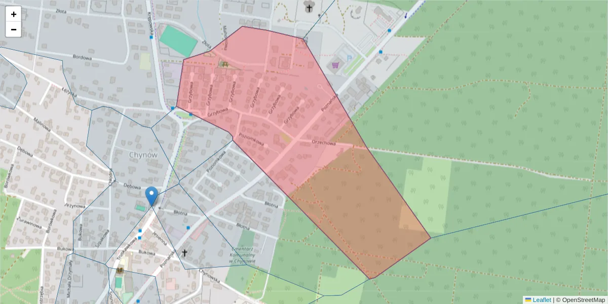 Szczegółowa mapa kodu pocztowego 65-130 z granicami, sąsiednimi kodami pocztowymi i urzędami pocztowymi