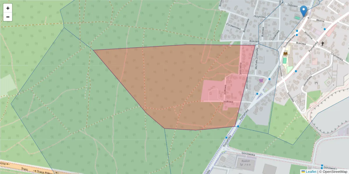 Szczegółowa mapa kodu pocztowego 65-131 z granicami, sąsiednimi kodami pocztowymi i urzędami pocztowymi