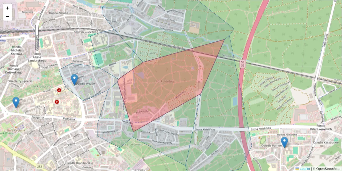 Szczegółowa mapa kodu pocztowego 65-240 z granicami, sąsiednimi kodami pocztowymi i urzędami pocztowymi