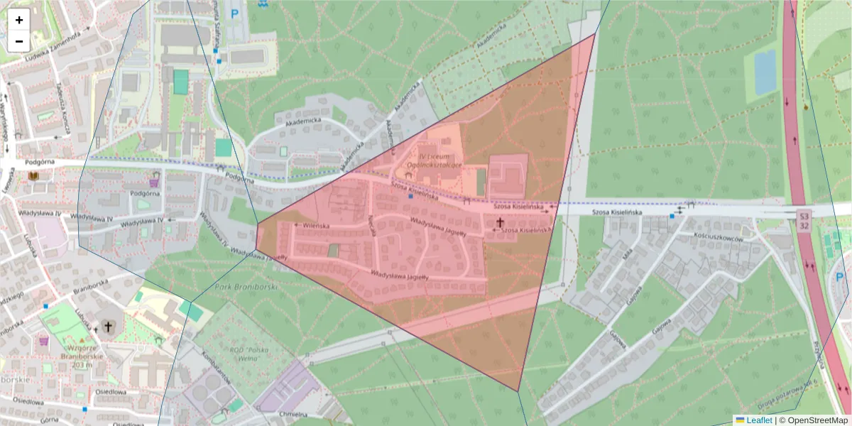 Szczegółowa mapa kodu pocztowego 65-245 z granicami, sąsiednimi kodami pocztowymi i urzędami pocztowymi