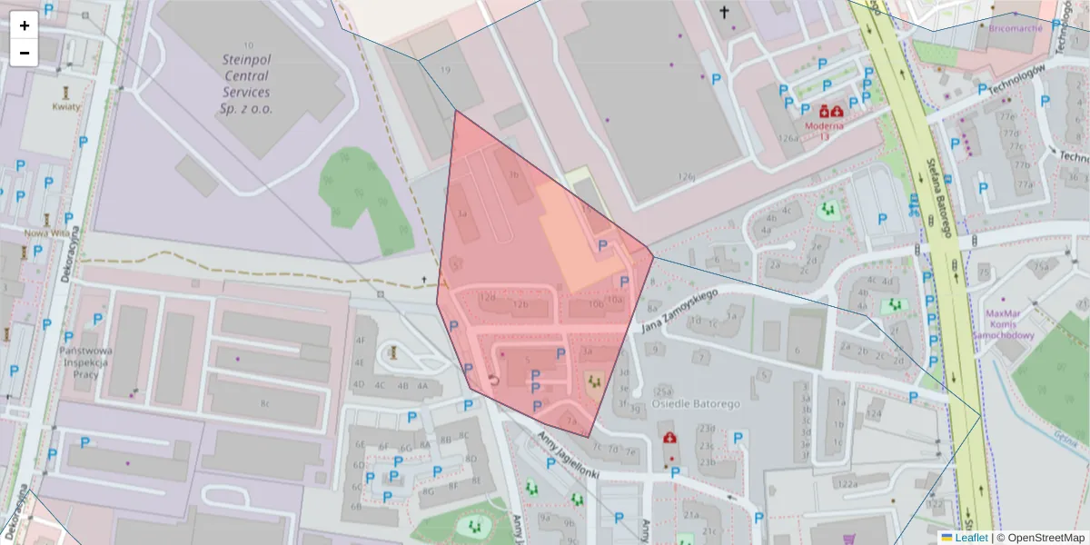 Szczegółowa mapa kodu pocztowego 65-255 z granicami, sąsiednimi kodami pocztowymi i urzędami pocztowymi