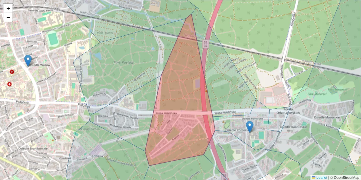 Szczegółowa mapa kodu pocztowego 65-267 z granicami, sąsiednimi kodami pocztowymi i urzędami pocztowymi