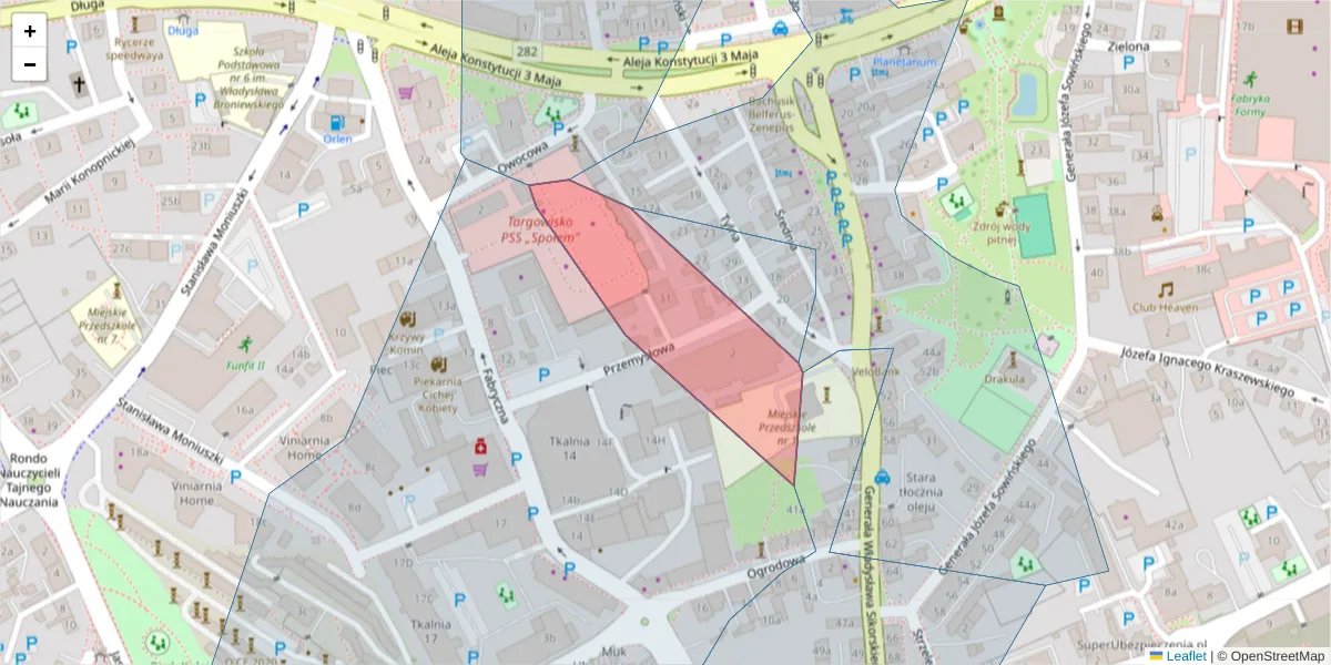 Szczegółowa mapa kodu pocztowego 65-412 z granicami, sąsiednimi kodami pocztowymi i urzędami pocztowymi