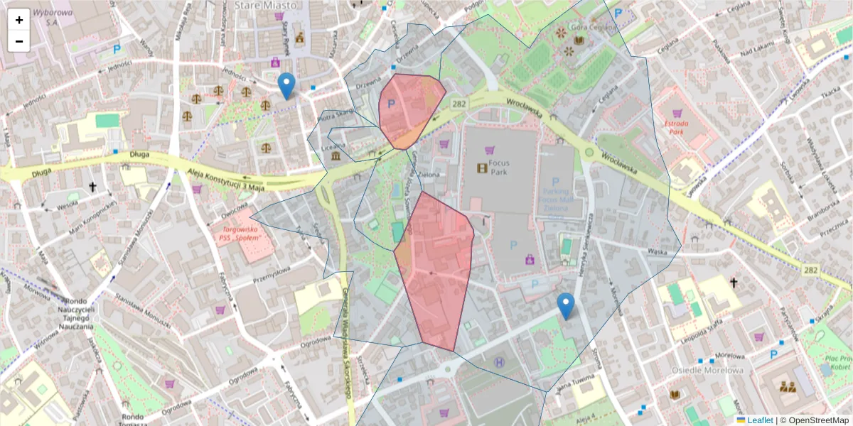 Szczegółowa mapa kodu pocztowego 65-419 z granicami, sąsiednimi kodami pocztowymi i urzędami pocztowymi