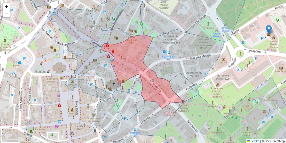 Szczegółowa mapa kodu pocztowego 65-426 z granicami, sąsiednimi kodami pocztowymi i urzędami pocztowymi