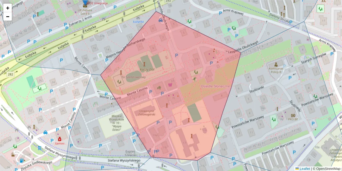 Szczegółowa mapa kodu pocztowego 65-559 z granicami, sąsiednimi kodami pocztowymi i urzędami pocztowymi