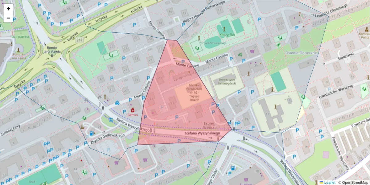 Szczegółowa mapa kodu pocztowego 65-561 z granicami, sąsiednimi kodami pocztowymi i urzędami pocztowymi