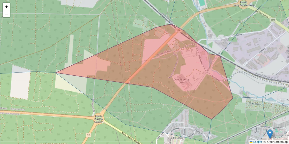 Szczegółowa mapa kodu pocztowego 65-751 z granicami, sąsiednimi kodami pocztowymi i urzędami pocztowymi
