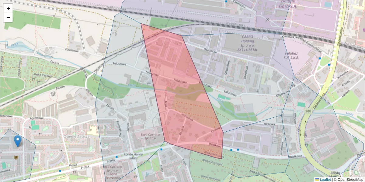 Szczegółowa mapa kodu pocztowego 65-778 z granicami, sąsiednimi kodami pocztowymi i urzędami pocztowymi