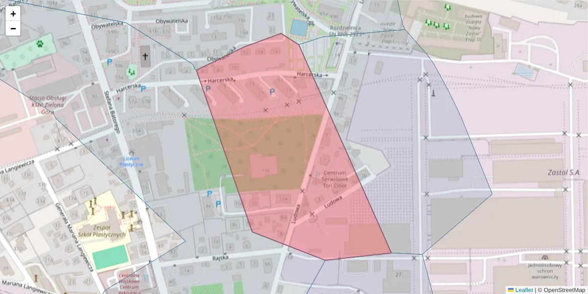 Szczegółowa mapa kodu pocztowego 65-793 z granicami, sąsiednimi kodami pocztowymi i urzędami pocztowymi