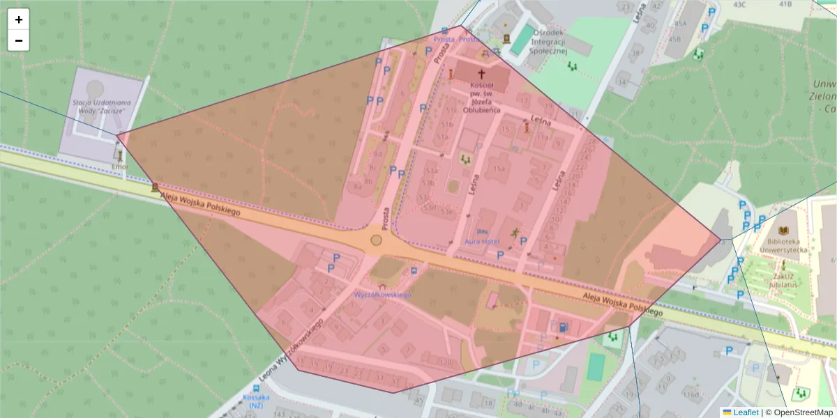 Szczegółowa mapa kodu pocztowego 65-794 z granicami, sąsiednimi kodami pocztowymi i urzędami pocztowymi
