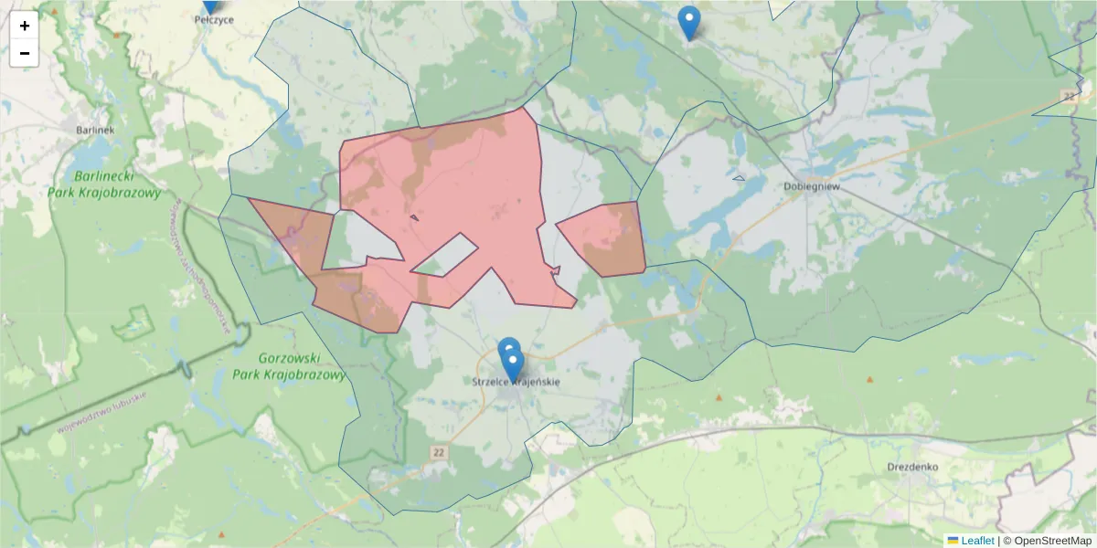 Szczegółowa mapa kodu pocztowego 66-510 z granicami, sąsiednimi kodami pocztowymi i urzędami pocztowymi