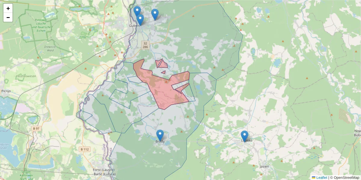 Szczegółowa mapa kodu pocztowego 66-633 z granicami, sąsiednimi kodami pocztowymi i urzędami pocztowymi
