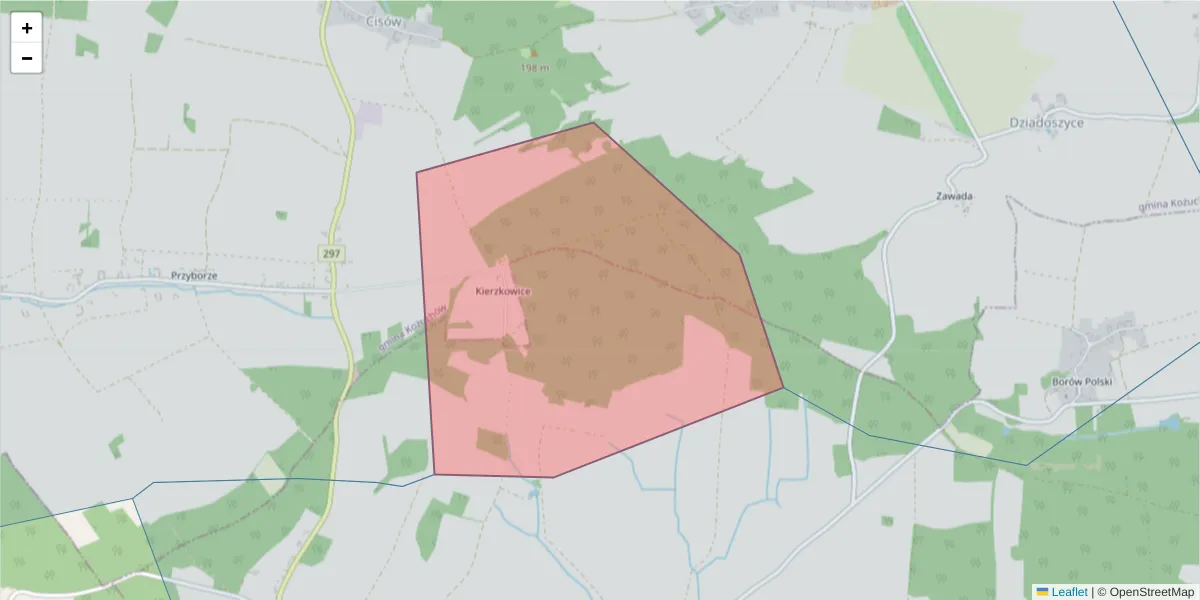 Szczegółowa mapa kodu pocztowego 67-125 z granicami, sąsiednimi kodami pocztowymi i urzędami pocztowymi