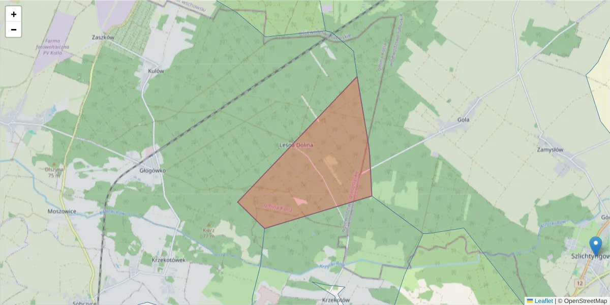 Szczegółowa mapa kodu pocztowego 67-211 z granicami, sąsiednimi kodami pocztowymi i urzędami pocztowymi
