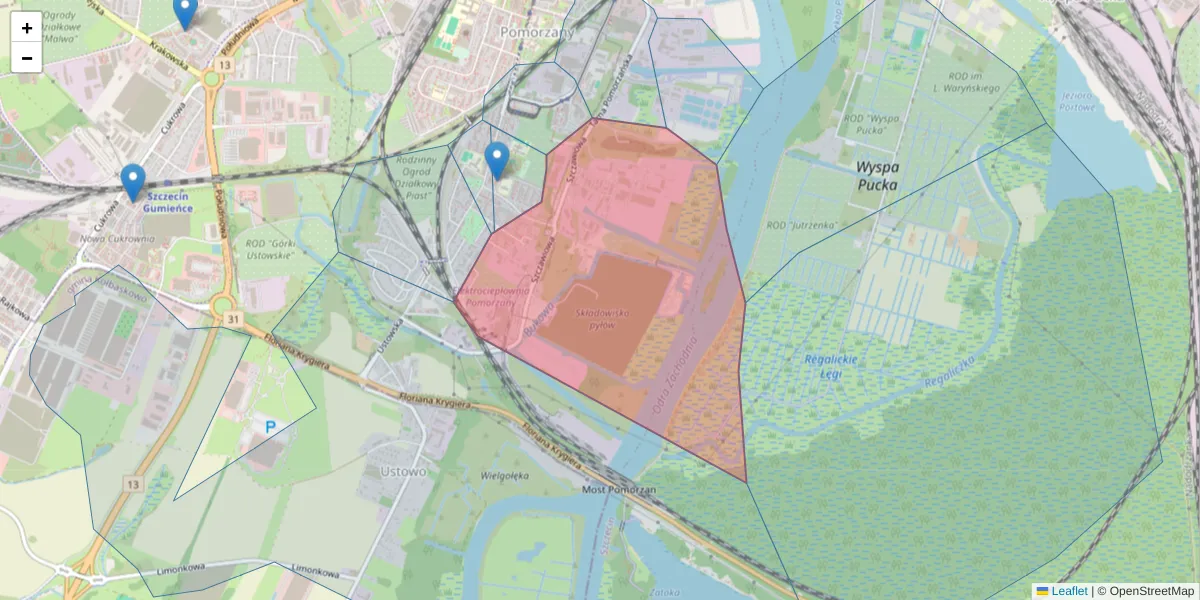 Szczegółowa mapa kodu pocztowego 70-010 z granicami, sąsiednimi kodami pocztowymi i urzędami pocztowymi